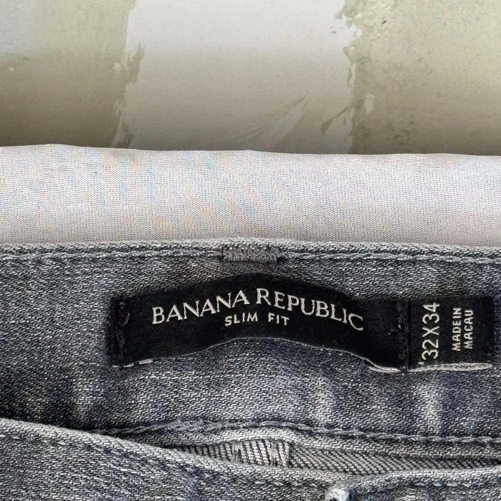 Banana Republic Mens Slim Fit Denim Shorts Gray‎ Cropped Raw Hem Size 32x34